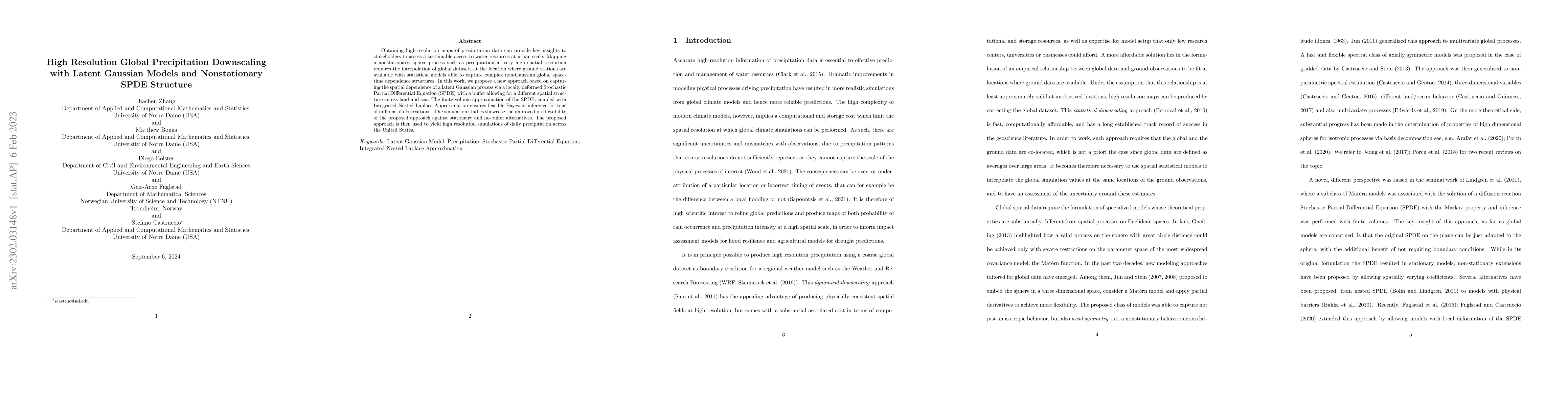 Thumbnail for High Resolution Global Precipitation Downscaling with Latent Gaussian
  Models and Nonstationary SPDE Structure