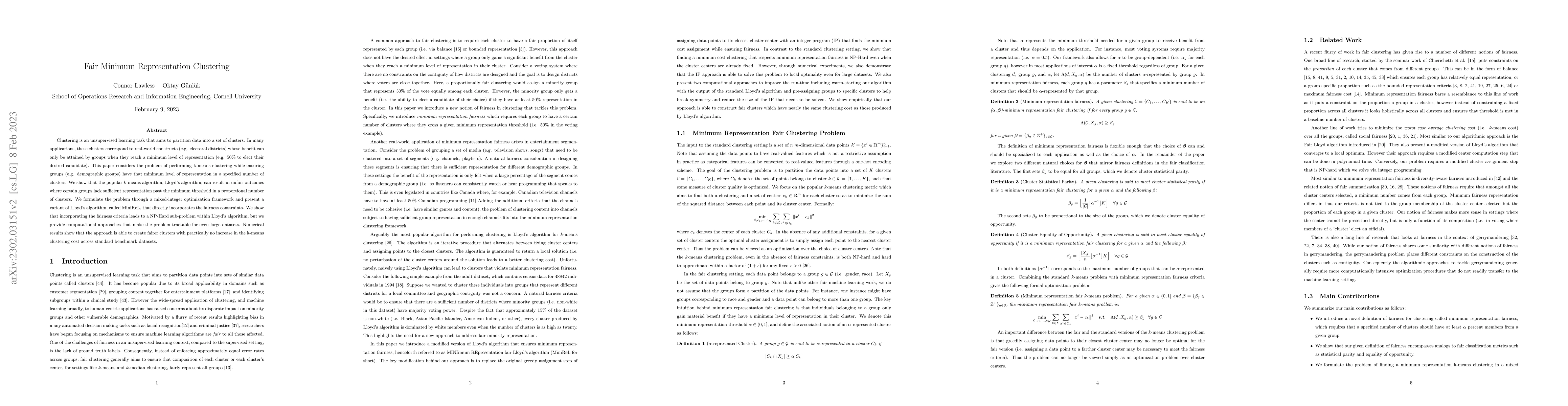 Thumbnail for Fair Minimum Representation Clustering