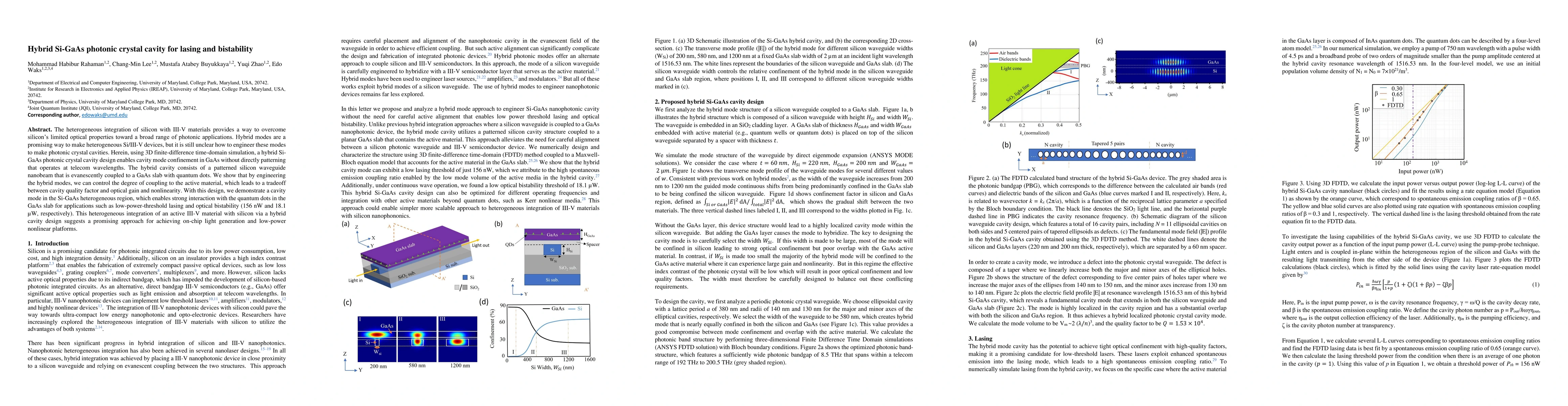 Thumbnail for Hybrid Si-GaAs photonic crystal cavity for lasing and bistability