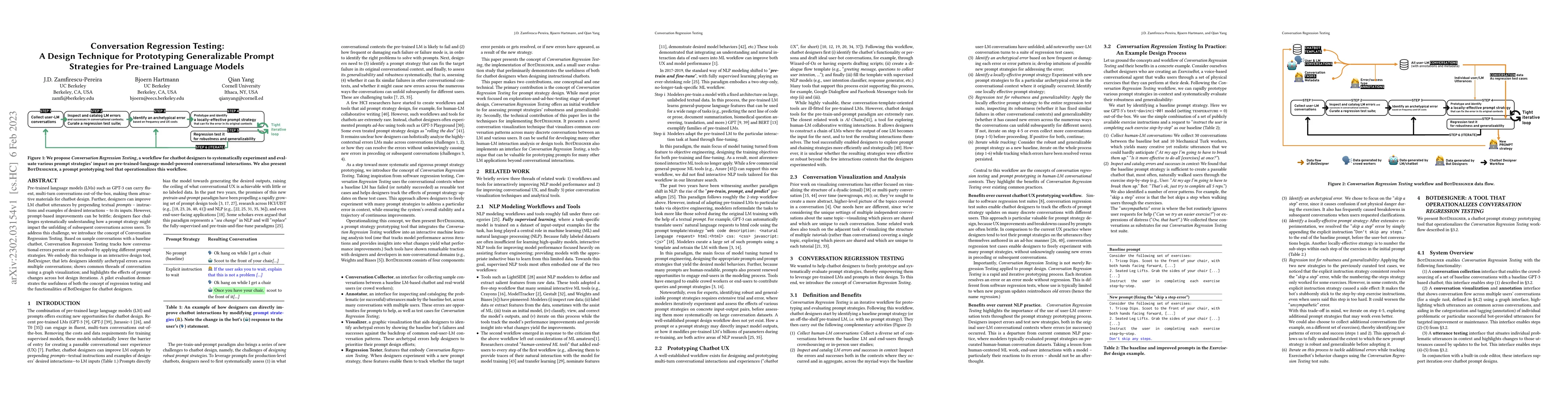 Thumbnail for Conversation Regression Testing: A Design Technique for Prototyping
  Generalizable Prompt Strategies for Pre-trained Language Models