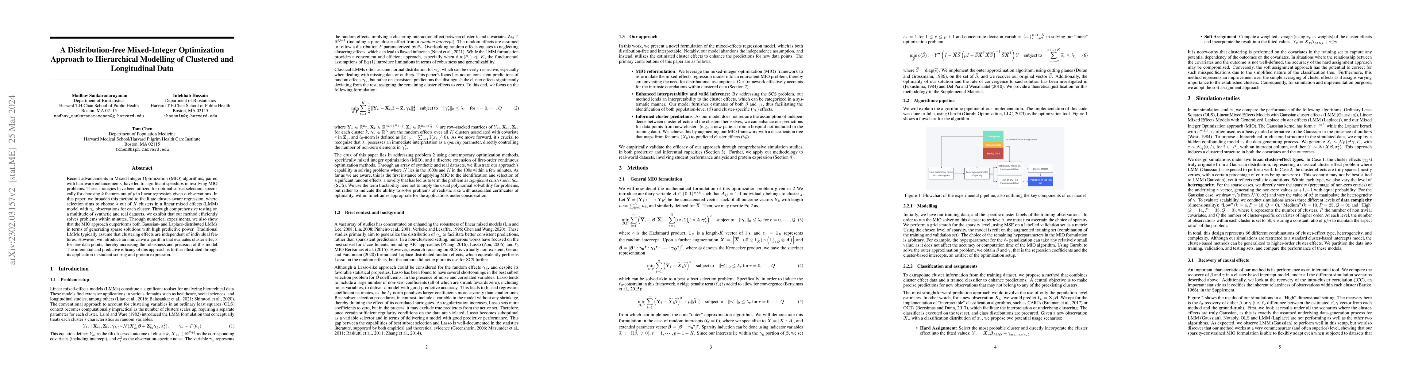 Thumbnail for A distribution-free mixed-integer optimization approach to hierarchical
  modelling of clustered and longitudinal data