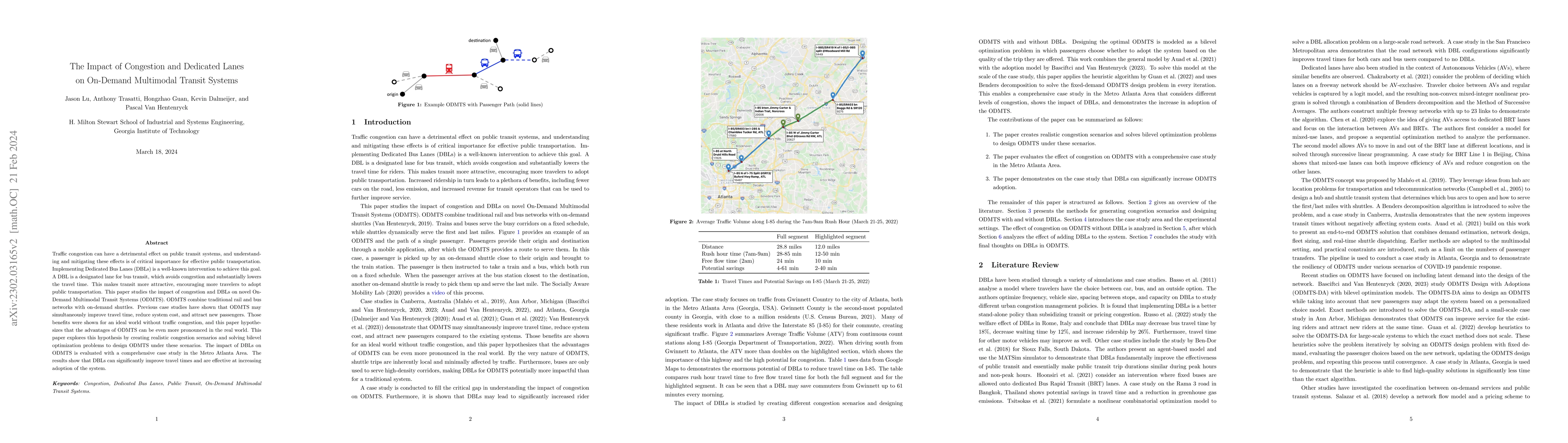 Thumbnail for The Impact of Congestion and Dedicated Lanes on On-Demand Multimodal
  Transit Systems