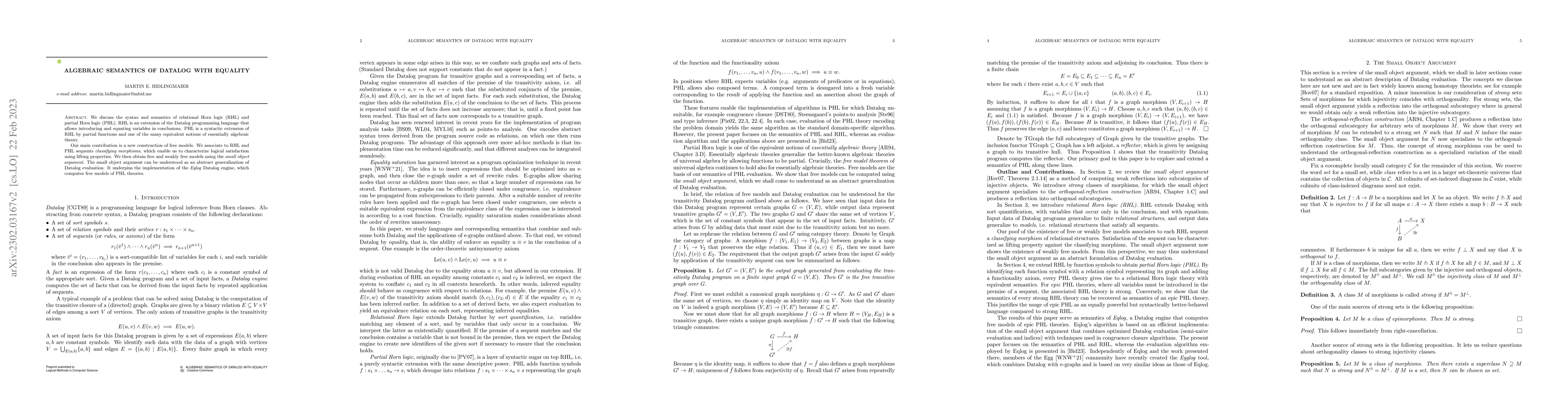 Thumbnail for Algebraic Semantics of Datalog with Equality