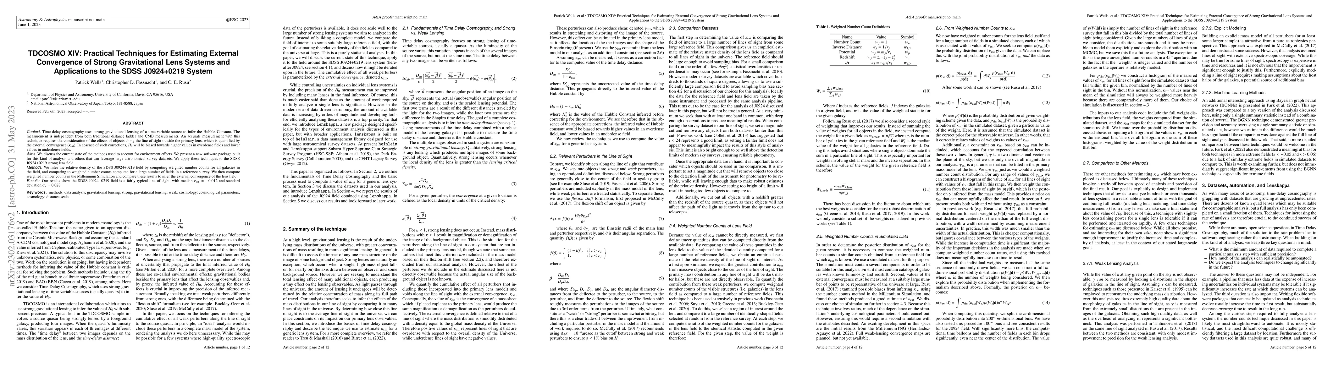Thumbnail for TDCOSMO XIV: Practical Techniques for Estimating External Convergence of
  Strong Gravitational Lens Systems and Applications to the SDSS J0924+0219
  System