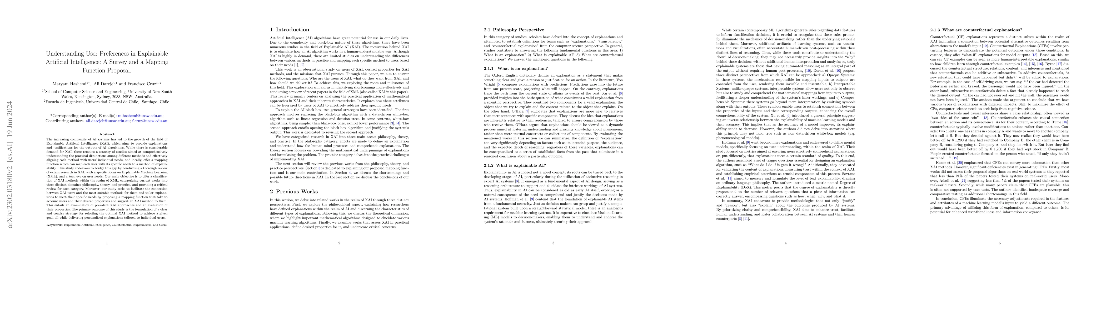 Thumbnail for Understanding User Preferences in Explainable Artificial Intelligence: A
  Survey and a Mapping Function Proposal