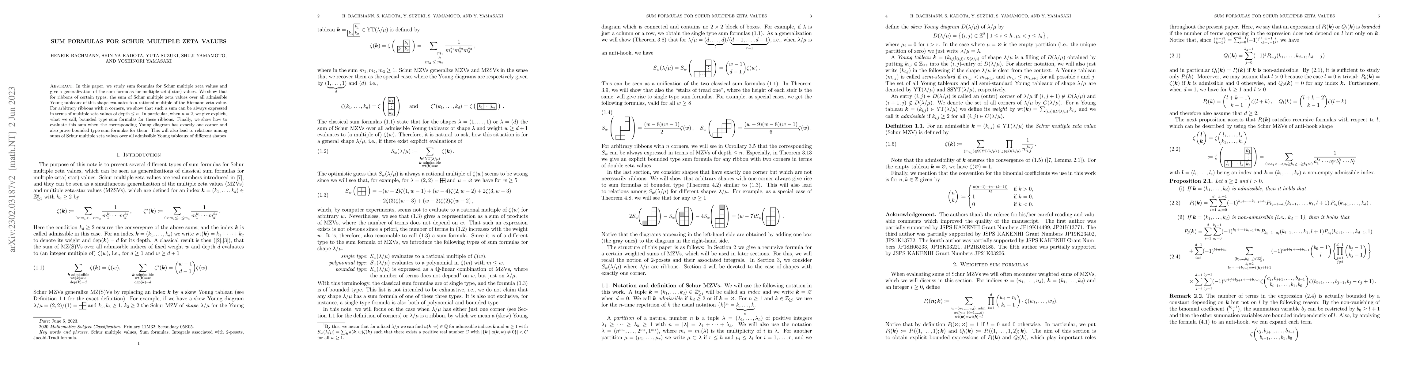 Thumbnail for Sum formulas for Schur multiple zeta values