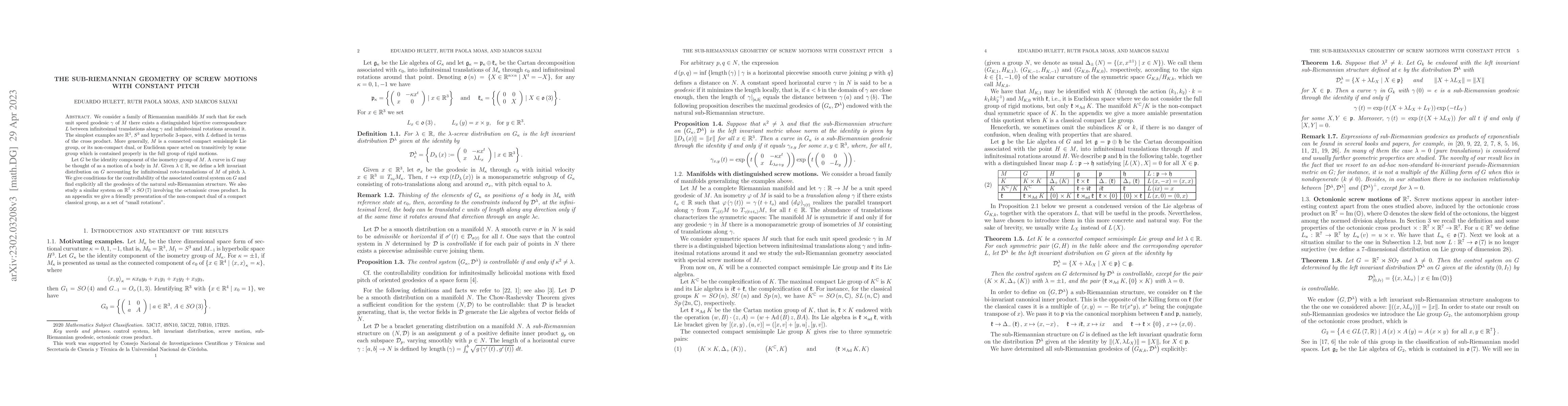 Thumbnail for The sub-Riemannian geometry of screw motions with constant pitch