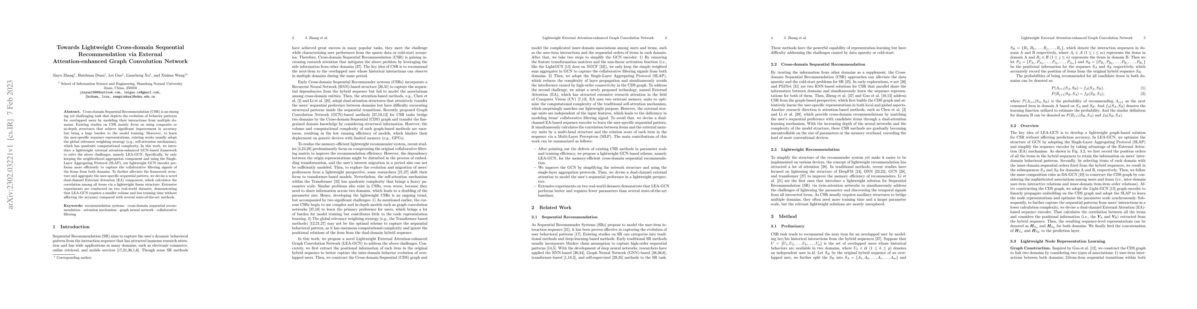 Thumbnail for Towards Lightweight Cross-domain Sequential Recommendation via External
  Attention-enhanced Graph Convolution Network