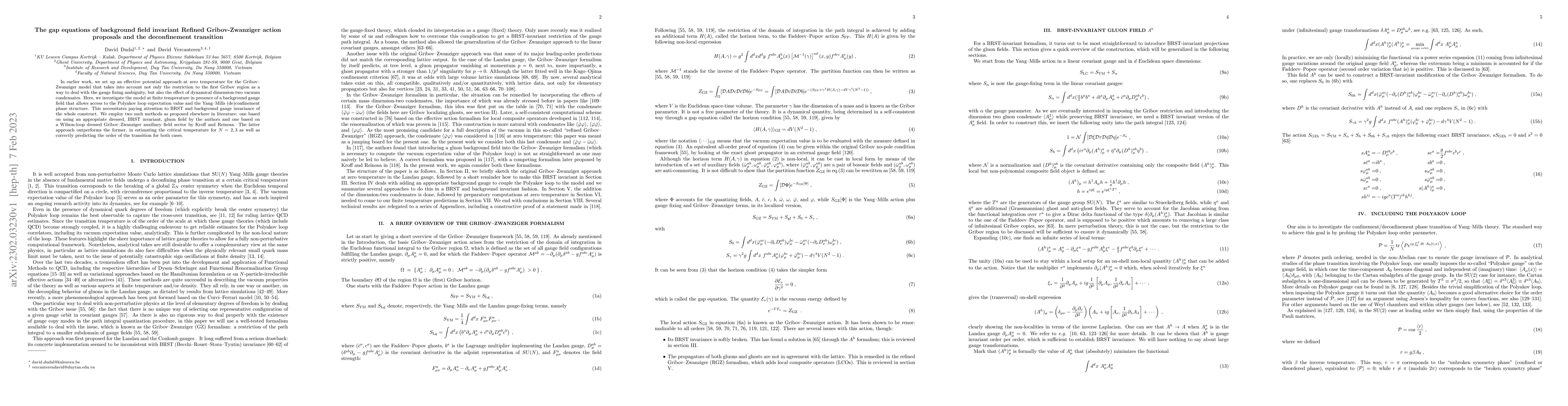 Thumbnail for The gap equations of background field invariant Refined Gribov-Zwanziger
  action proposals and the deconfinement transition