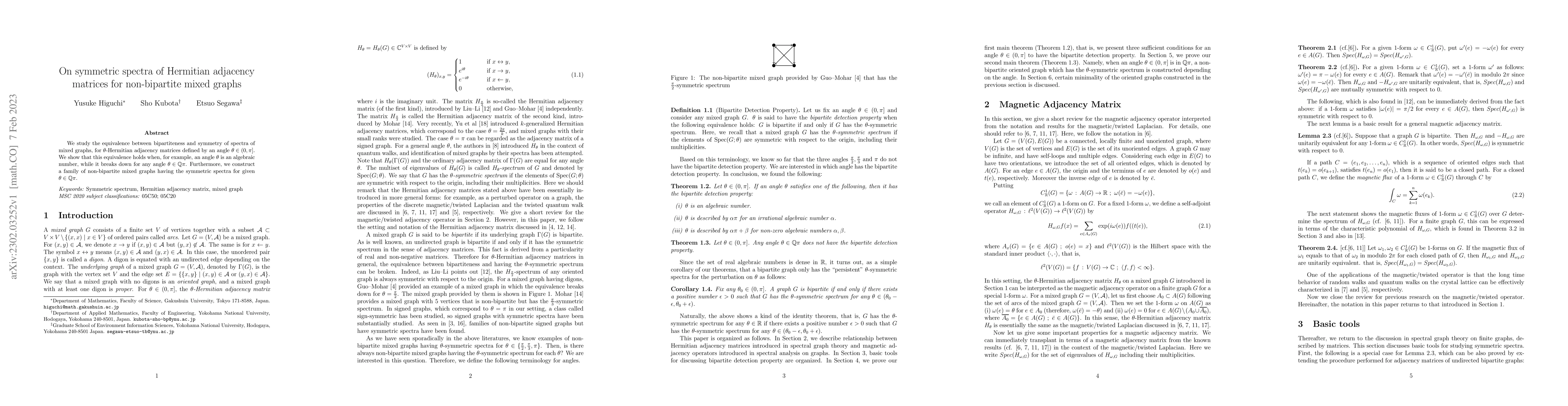 Thumbnail for On symmetric spectra of Hermitian adjacency matrices for non-bipartite
  mixed graphs