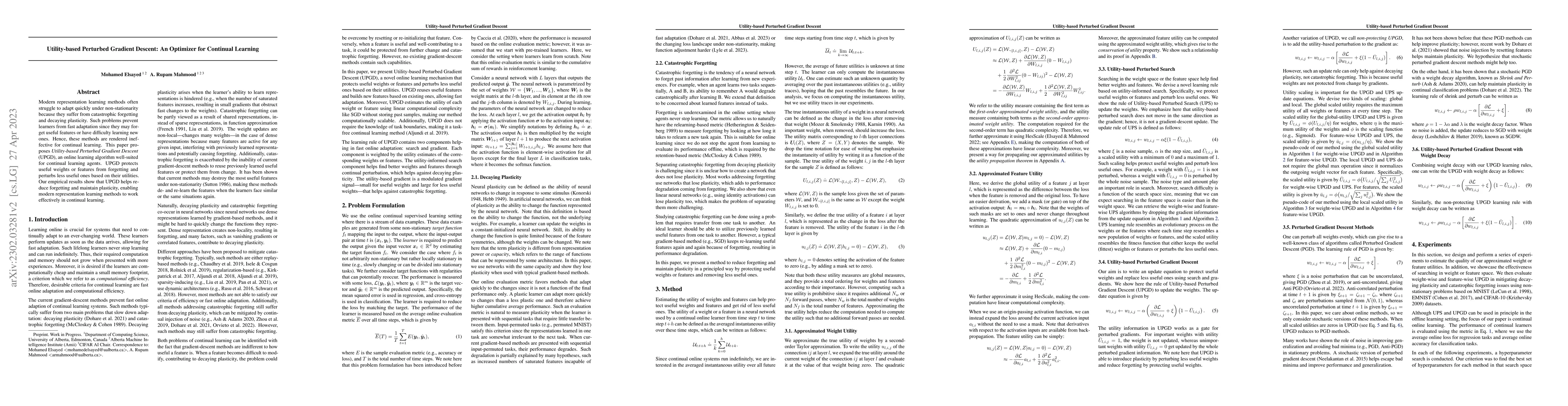 Thumbnail for Utility-based Perturbed Gradient Descent: An Optimizer for Continual
  Learning