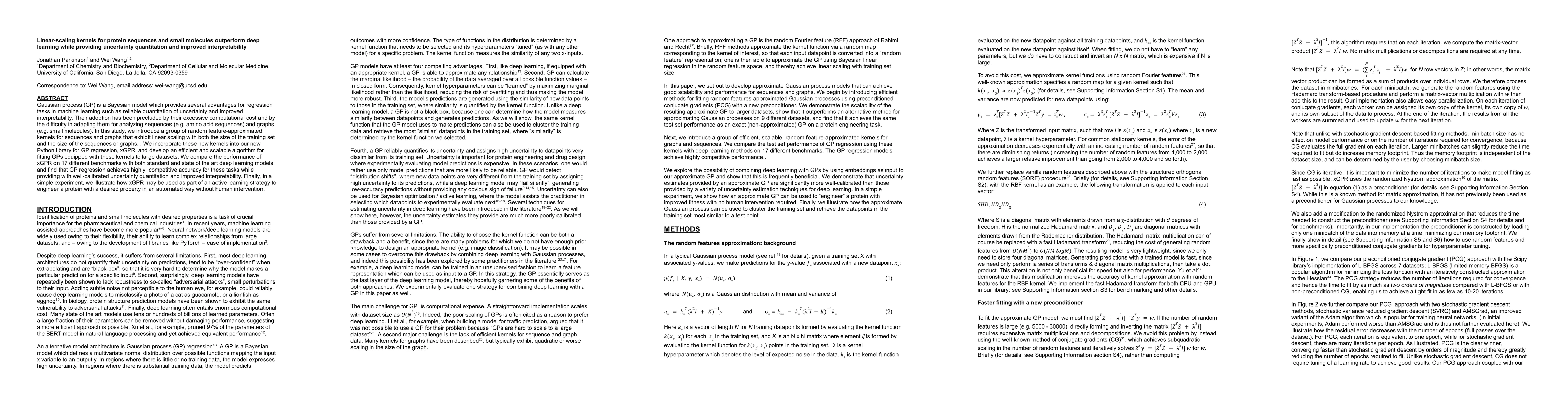 Thumbnail for Linear-scaling kernels for protein sequences and small molecules
  outperform deep learning while providing uncertainty quantitation and
  improved interpretability