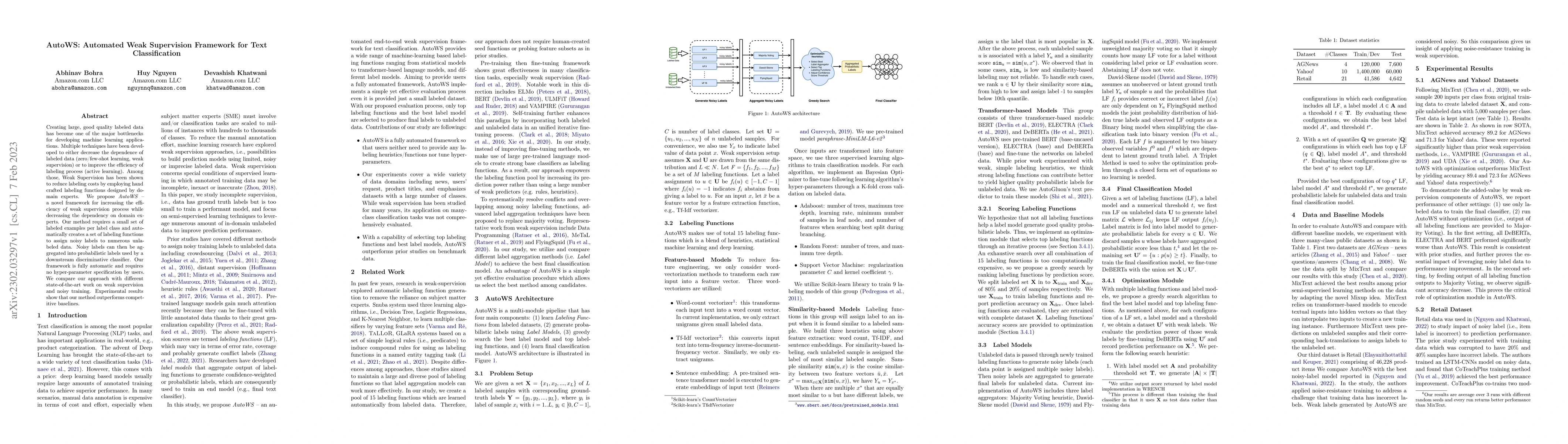 Thumbnail for AutoWS: Automated Weak Supervision Framework for Text Classification