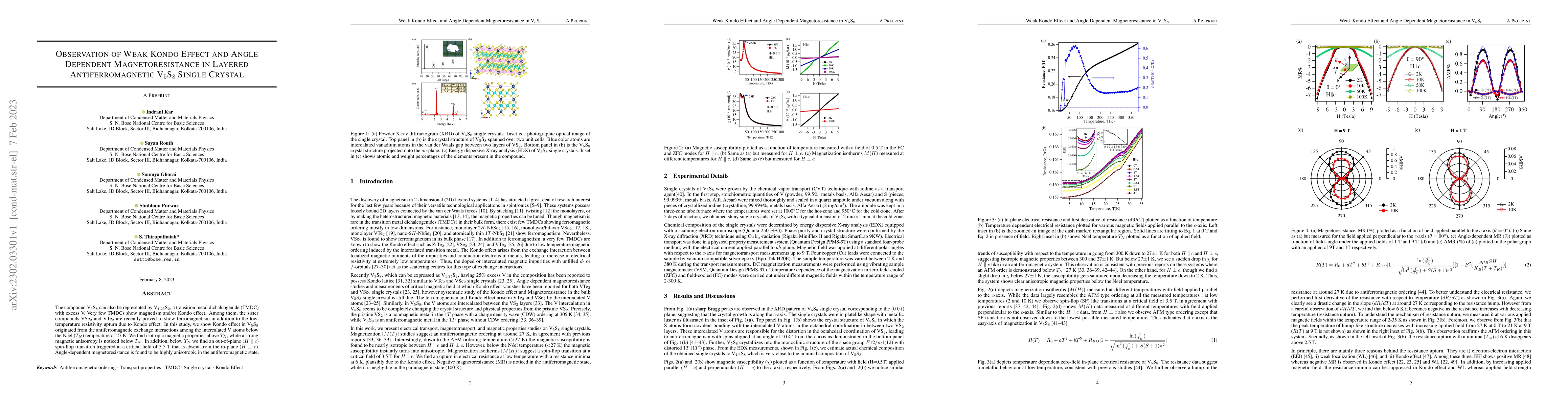 Thumbnail for Observation of Weak Kondo Effect and Angle Dependent Magnetoresistance
  in Layered Antiferromagnetic V$_5$S$_8$ Single Crystal