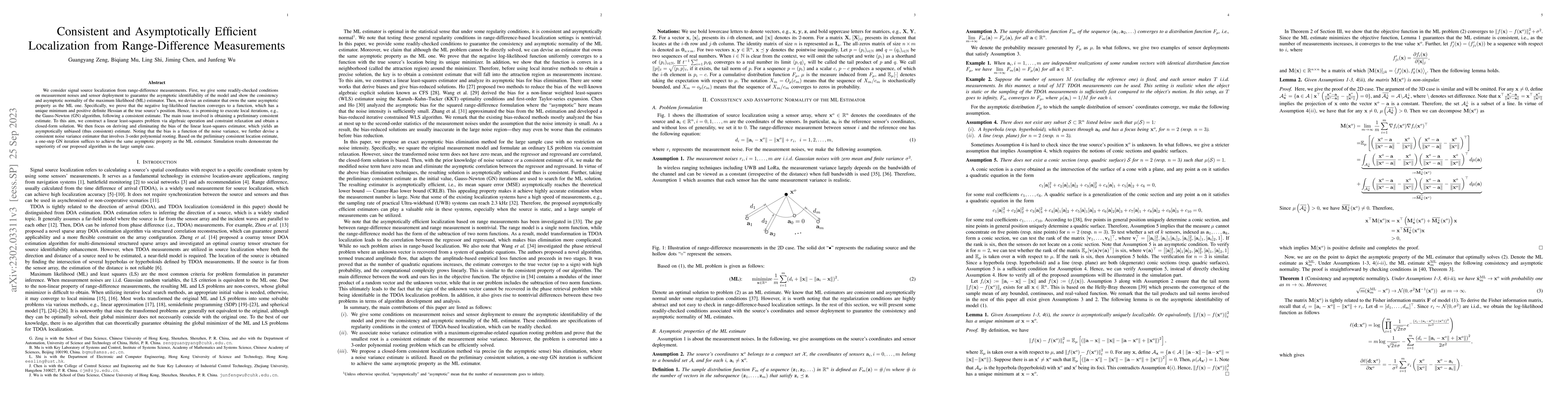 Thumbnail for Consistent and Asymptotically Efficient Localization from
  Range-Difference Measurements