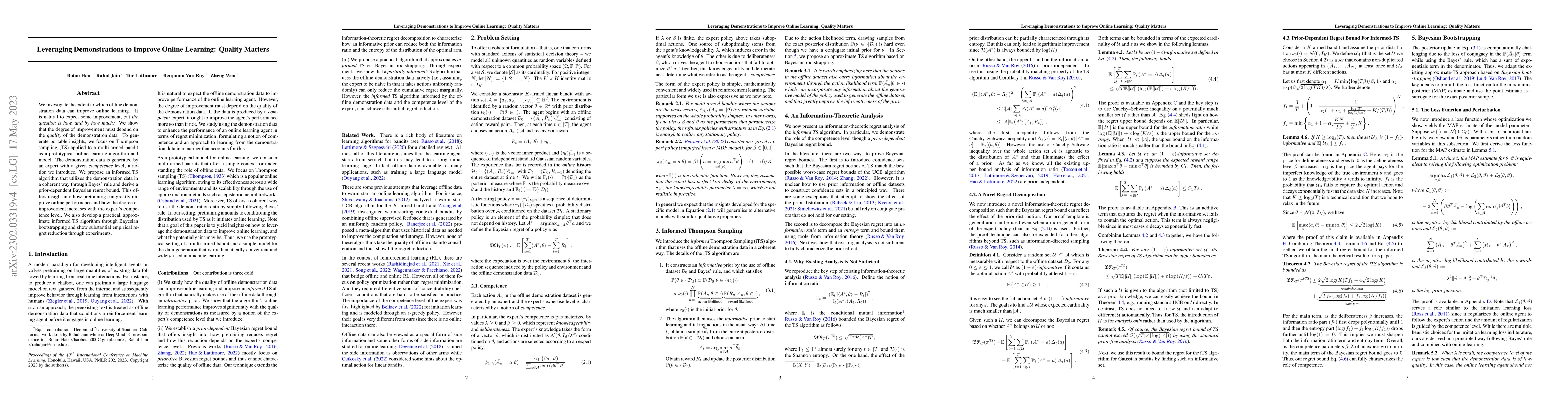 Thumbnail for Leveraging Demonstrations to Improve Online Learning: Quality Matters