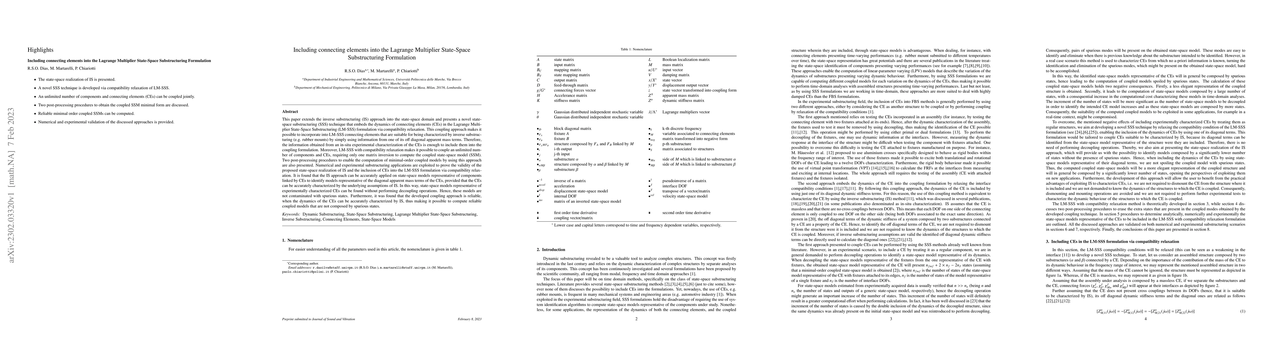 Thumbnail for Including connecting elements into the Lagrange multiplier state-space
  substructuring formulation