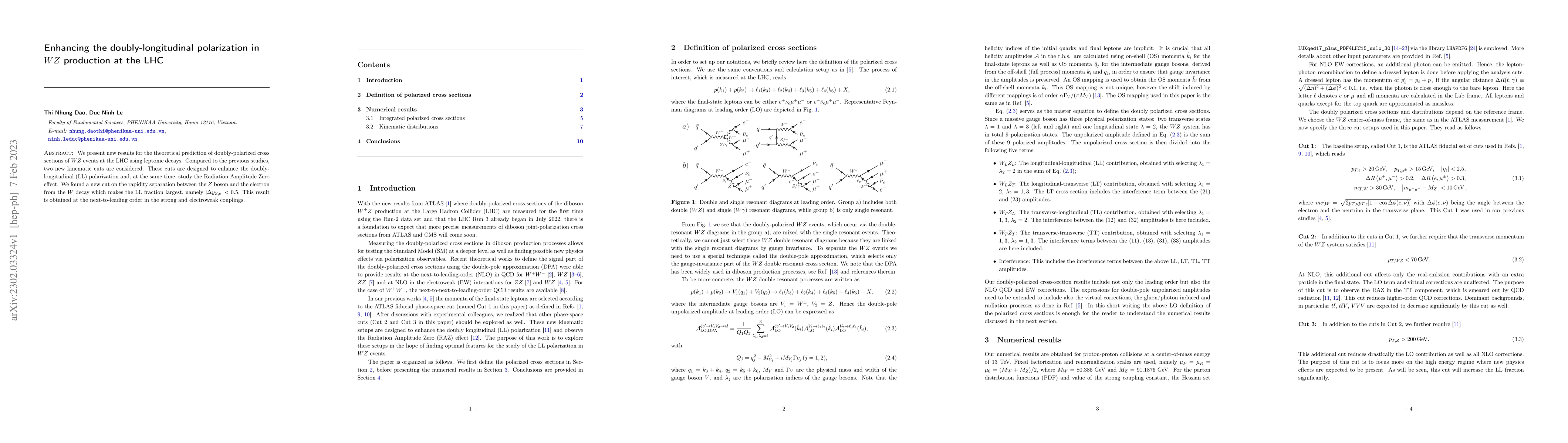 Thumbnail for Enhancing the doubly-longitudinal polarization in WZ production at the
  LHC