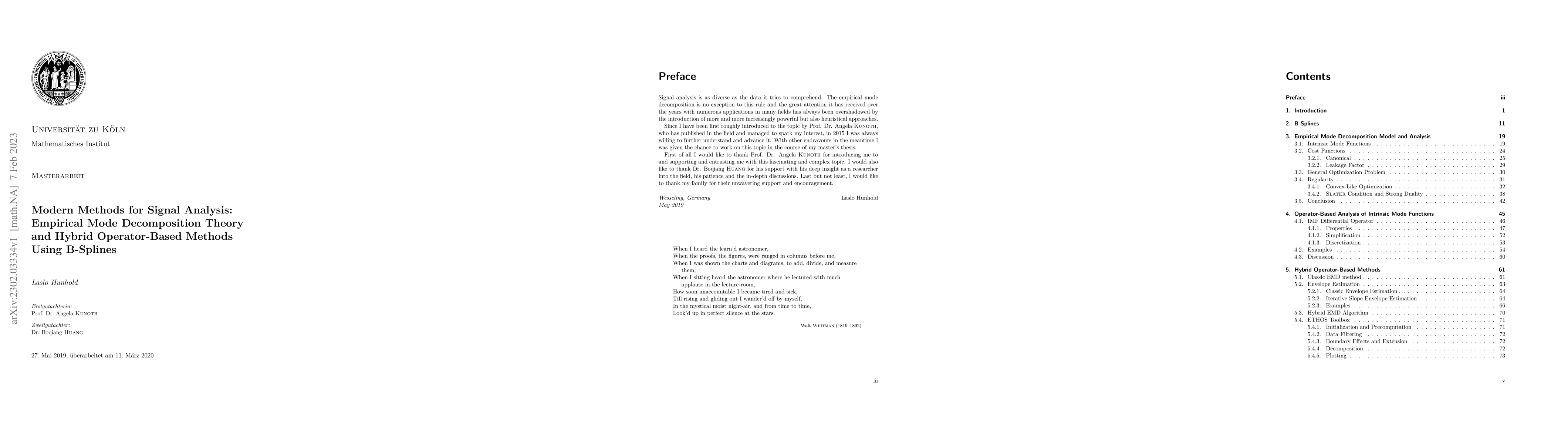 Thumbnail for Modern Methods for Signal Analysis: Empirical Mode Decomposition Theory
  and Hybrid Operator-Based Methods Using B-Splines