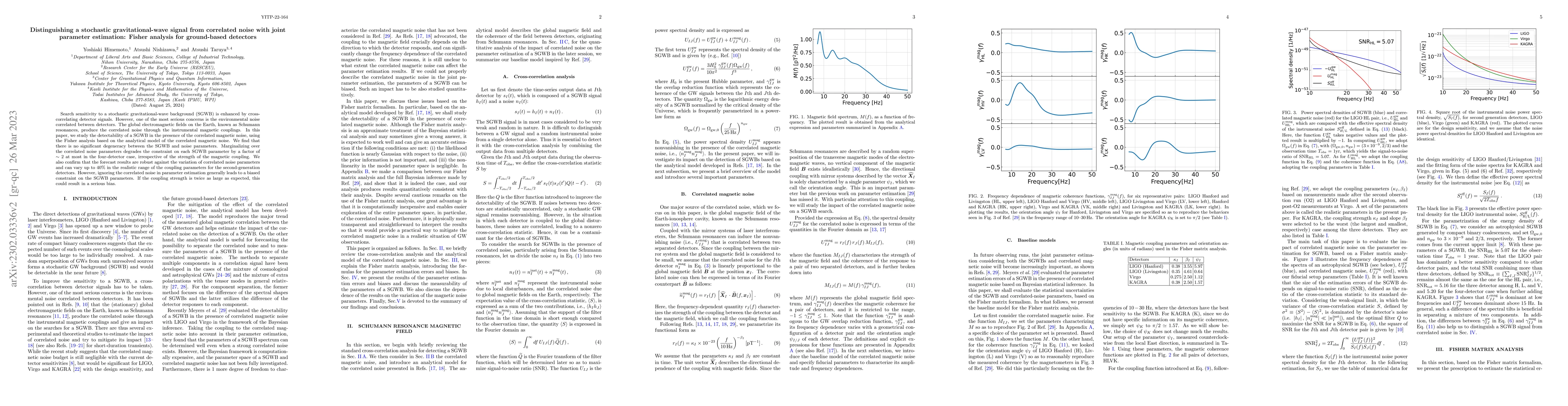 Thumbnail for Distinguishing a stochastic gravitational-wave signal from correlated
  noise with joint parameter estimation: Fisher analysis for ground-based
  detectors