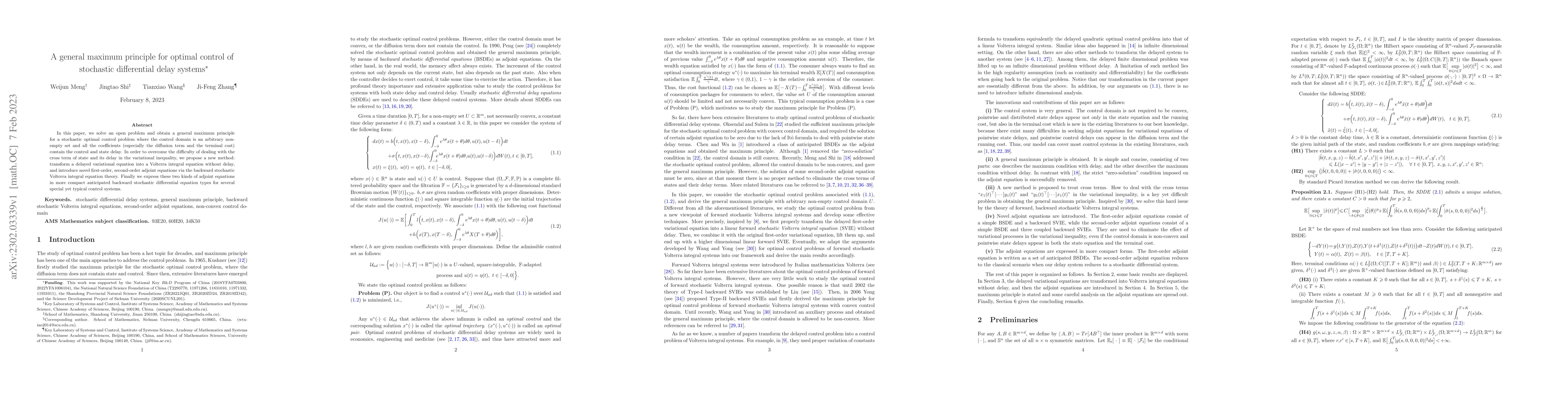 Thumbnail for A general maximum principle for optimal control of stochastic
  differential delay systems