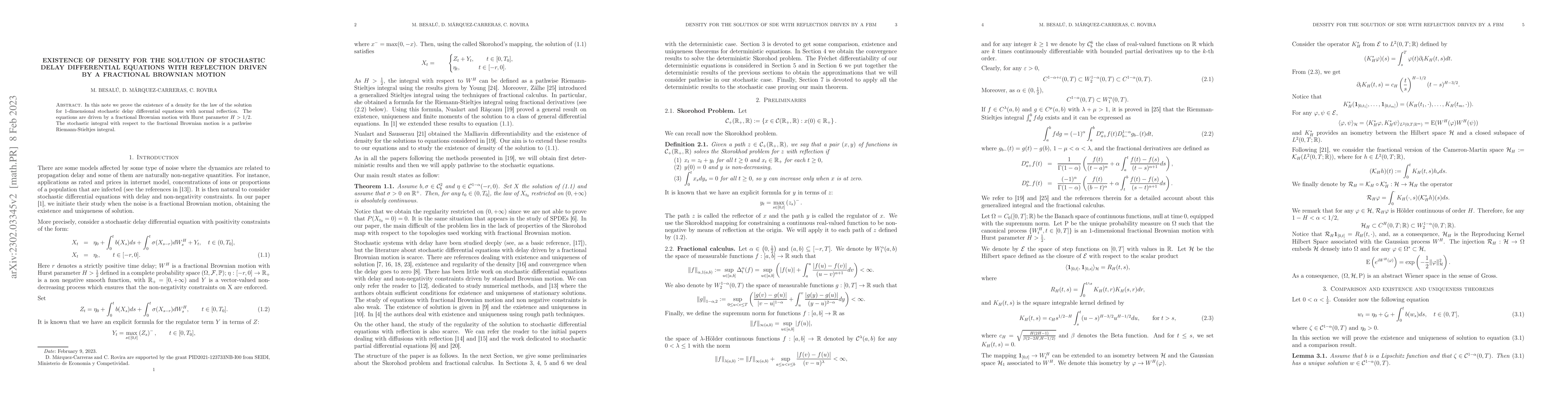 Thumbnail for Existence of density for the solution of stochastic delay differential
  equations with reflection driven by a fractional Brownian motion