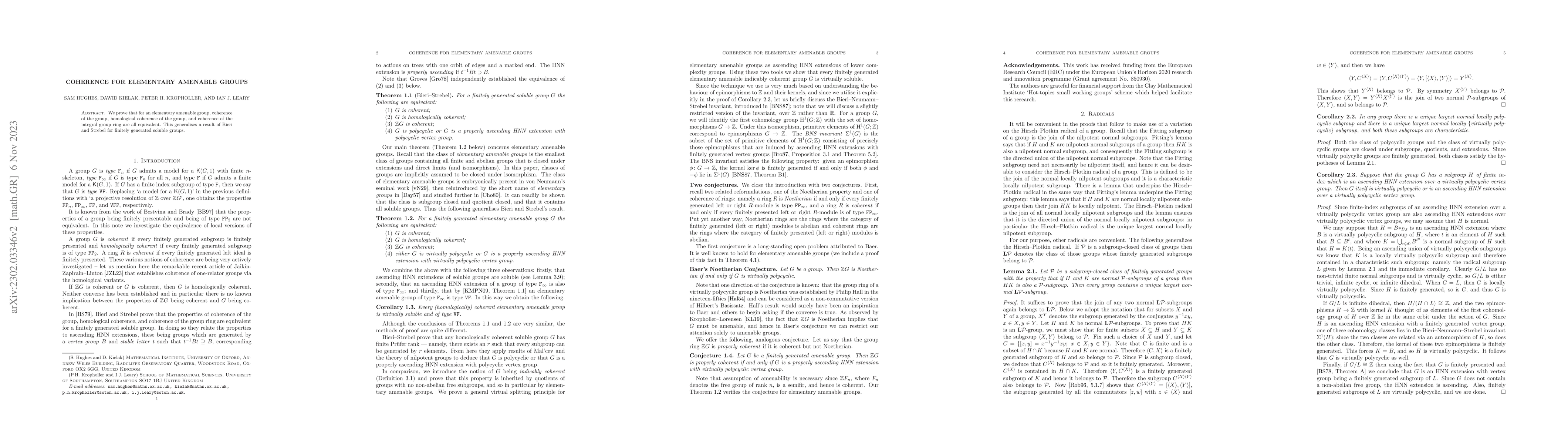 Thumbnail for Coherence for elementary amenable groups