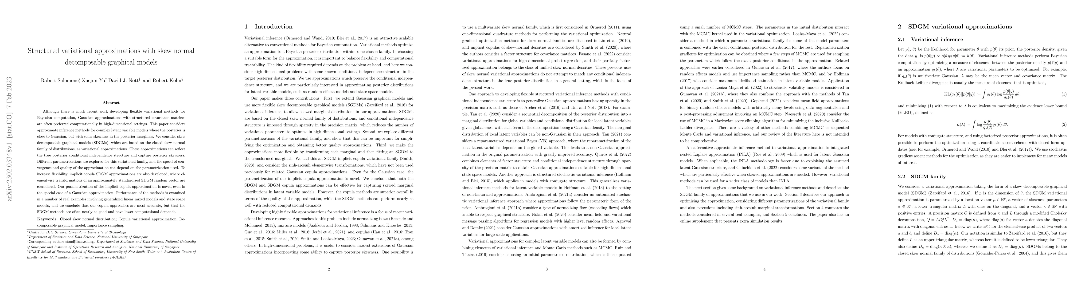 Thumbnail for Structured variational approximations with skew normal decomposable
  graphical models