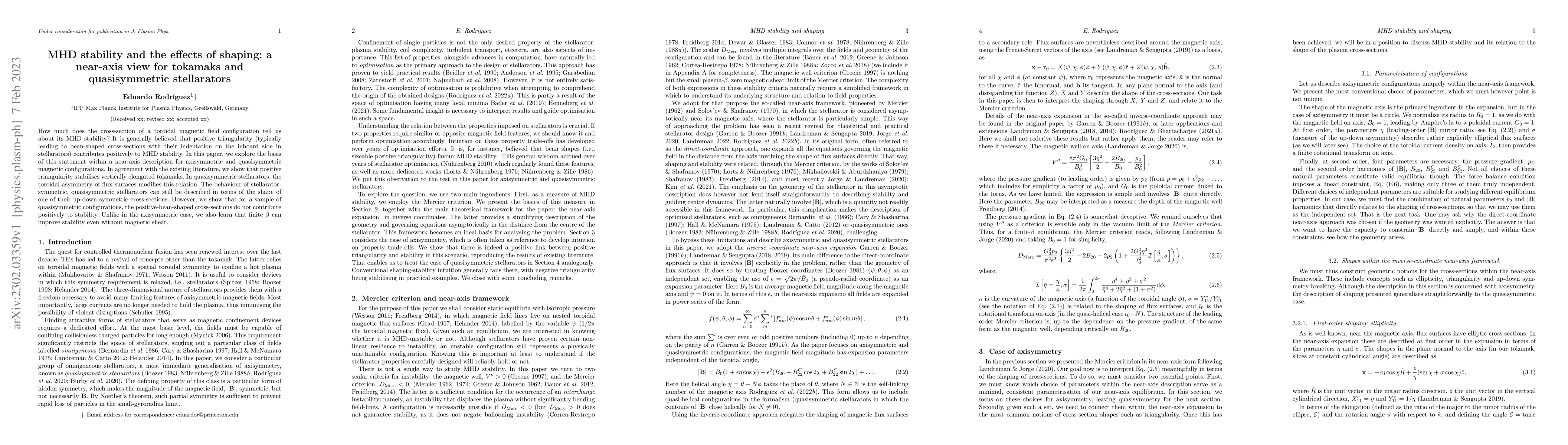 Thumbnail for MHD stability and the effects of shaping: a near-axis view for tokamaks
  and quasisymmetric stellarators