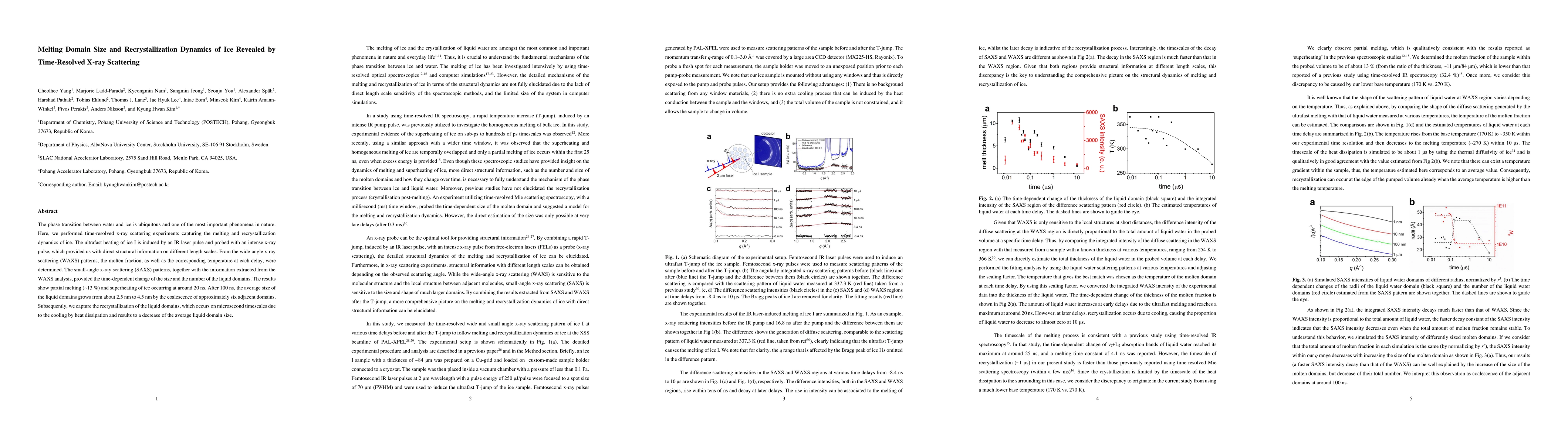 Thumbnail for Melting Domain Size and Recrystallization Dynamics of Ice Revealed by
  Time-Resolved X-ray Scattering