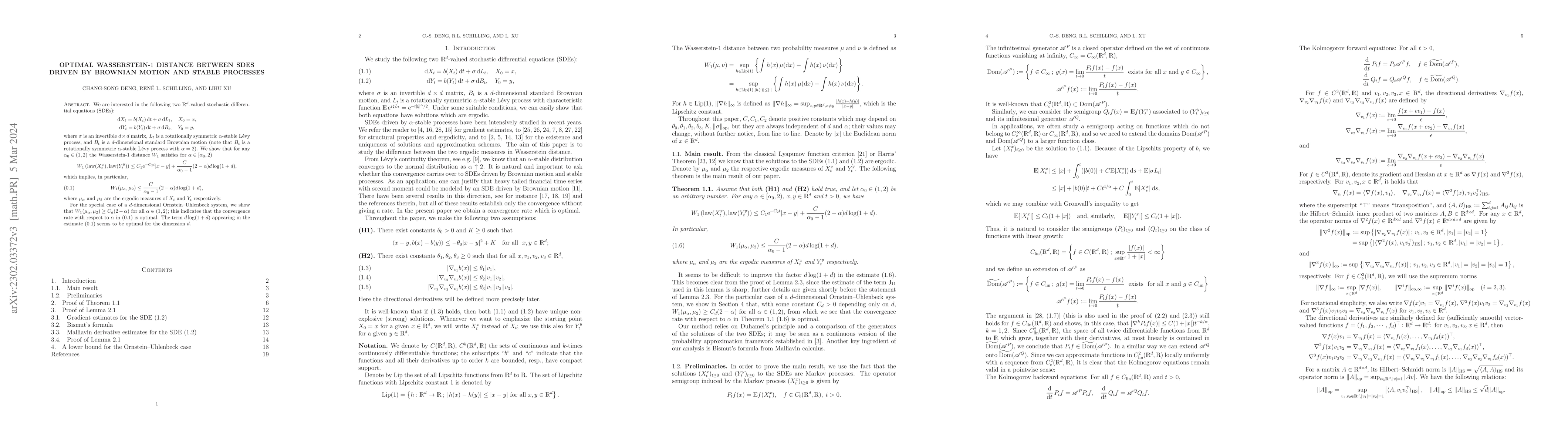 Thumbnail for Optimal Wasserstein-$1$ distance between SDEs driven by Brownian motion
  and stable processes