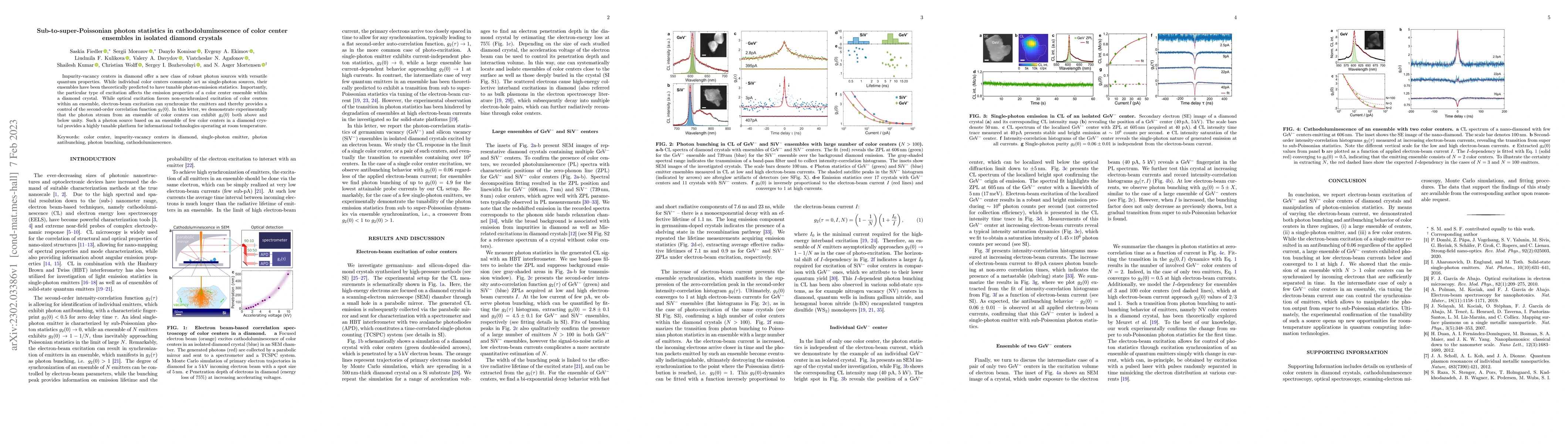 Thumbnail for Sub-to-super-Poissonian photon statistics in cathodoluminescence of
  color center ensembles in isolated diamond crystals
