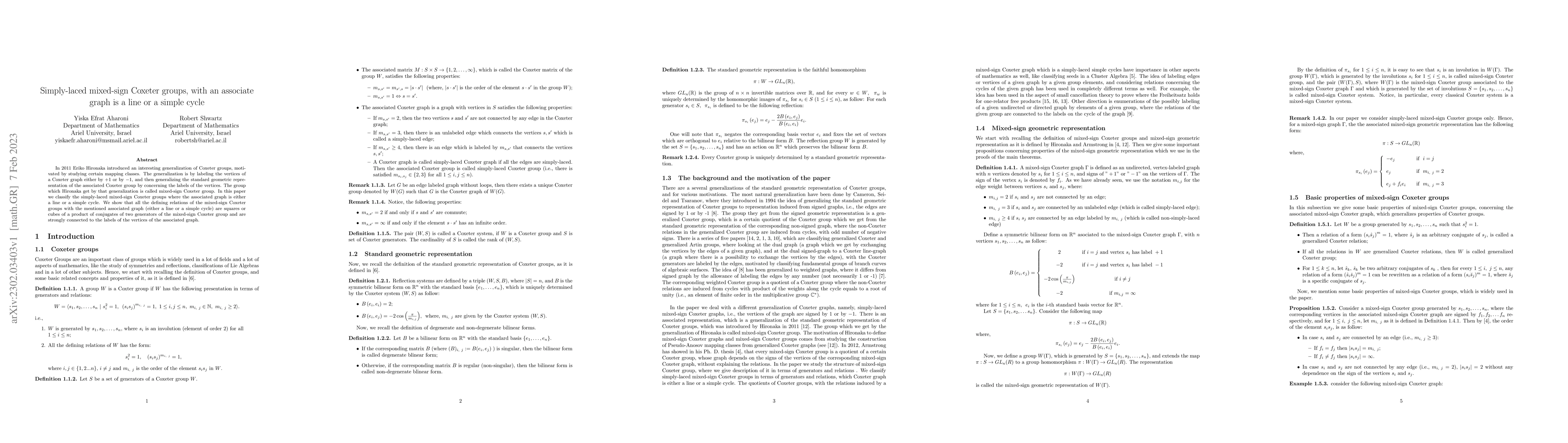 Thumbnail for Simply-laced mixed-sign Coxeter groups, with an associate graph is a
  line or a simple cycle