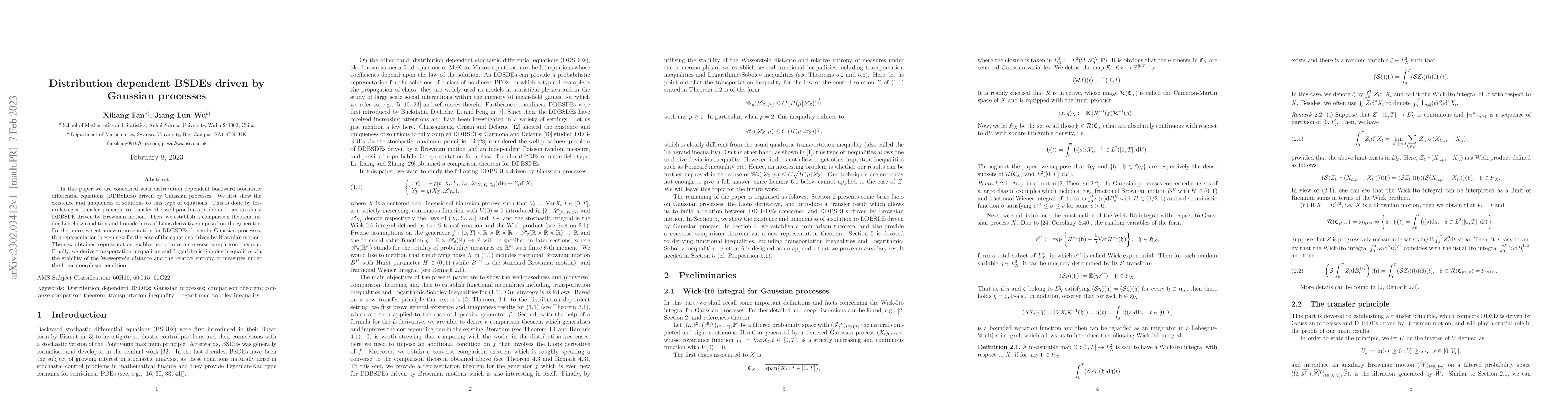 Thumbnail for Distribution dependent BSDEs driven by Gaussian processes