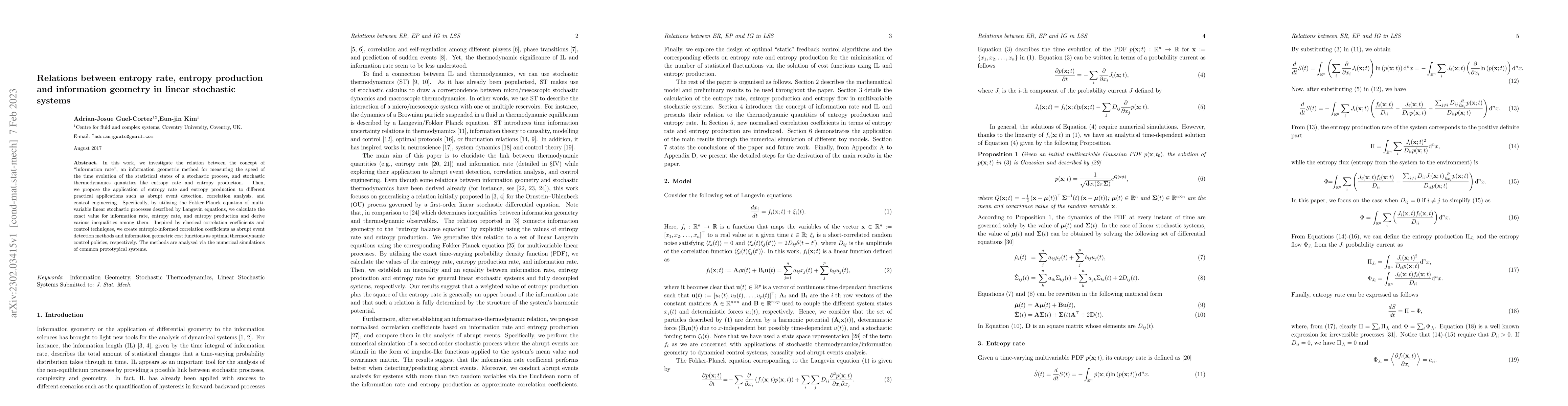 Thumbnail for Relations between entropy rate, entropy production and information
  geometry in linear stochastic systems