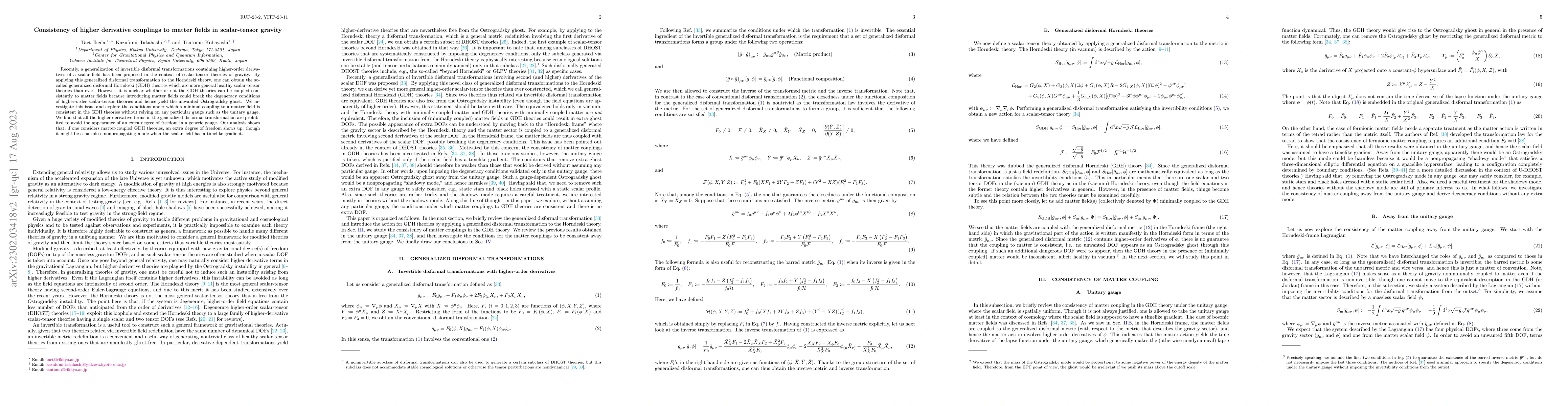 Thumbnail for Consistency of higher derivative couplings to matter fields in
  scalar-tensor gravity