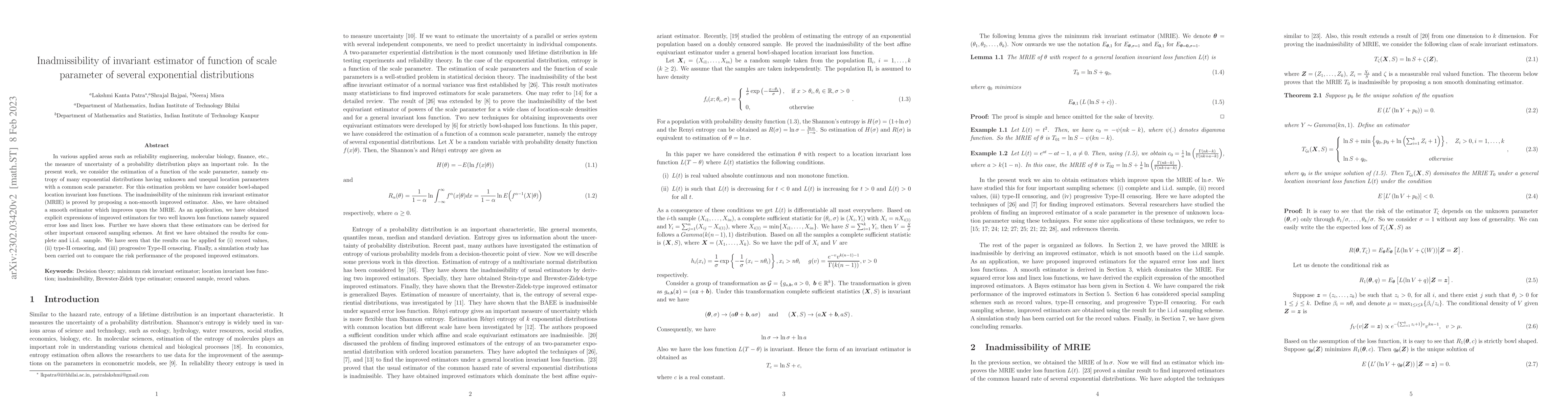 Thumbnail for Inadmissibility of invariant estimator of function of scale parameter of
  several exponential distributions