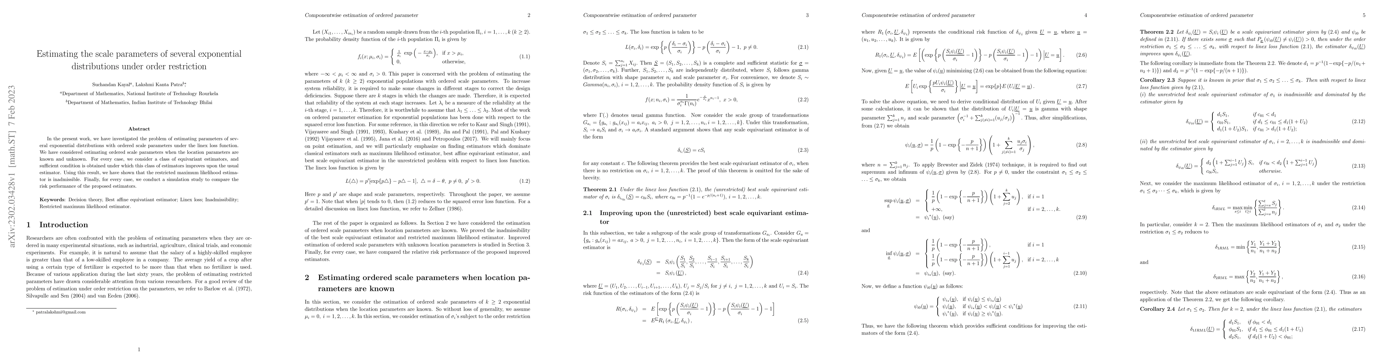 Thumbnail for Estimating the scale parameters of several exponential distributions
  under order restriction