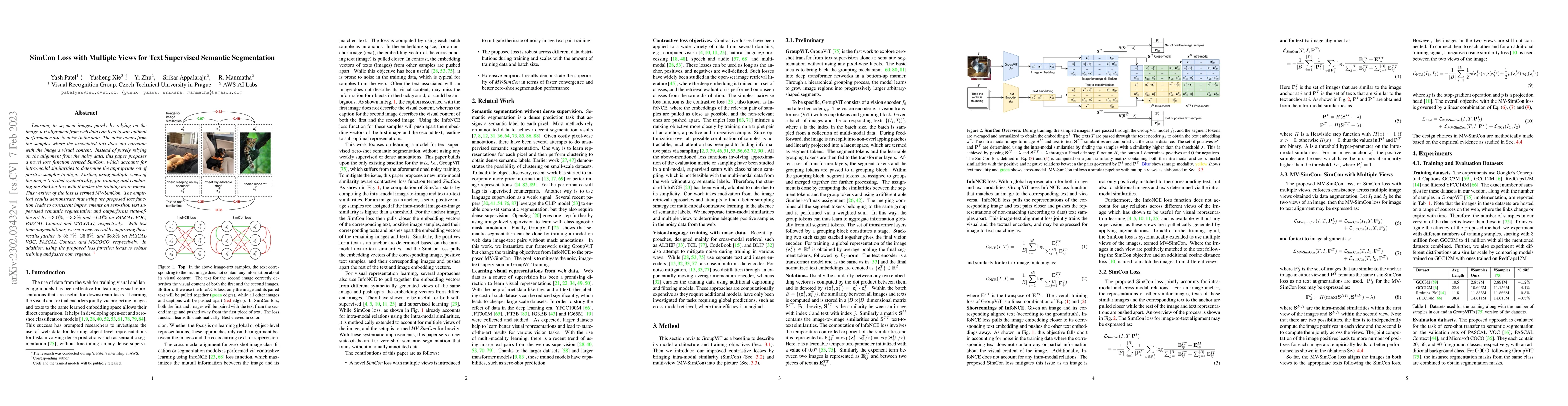 Thumbnail for SimCon Loss with Multiple Views for Text Supervised Semantic
  Segmentation