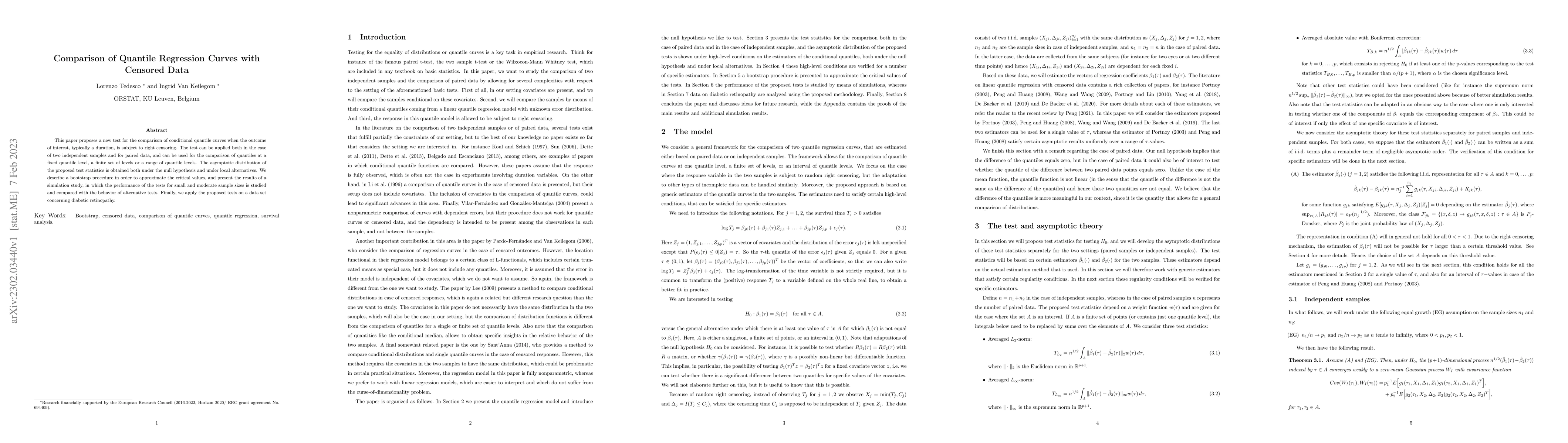 Thumbnail for Comparison of Quantile Regression Curves with Censored Data