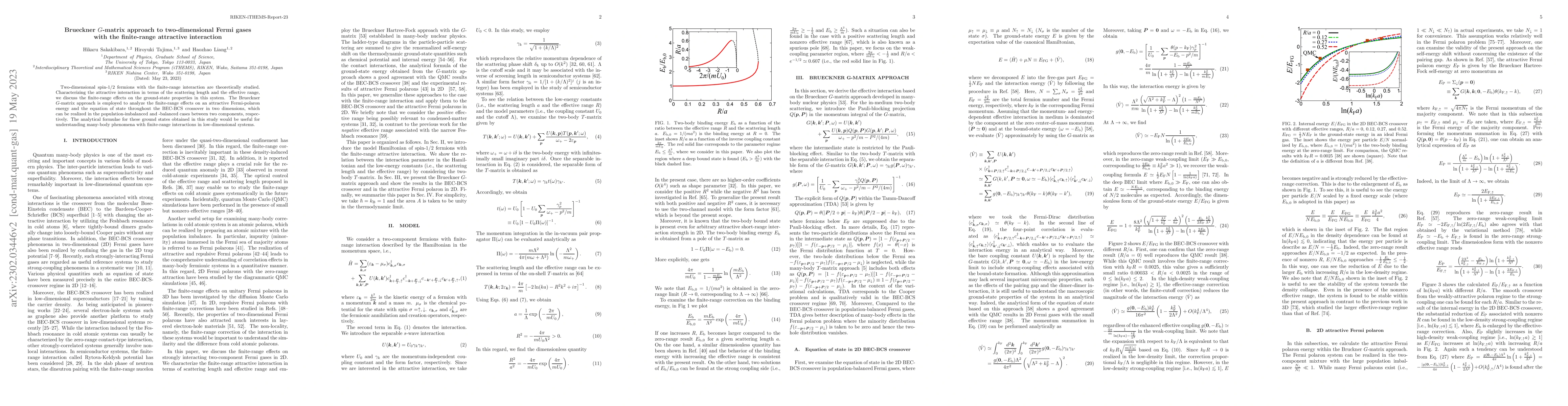 Thumbnail for Brueckner $G$-matrix approach to two-dimensional Fermi gases with the
  finite-range attractive interaction