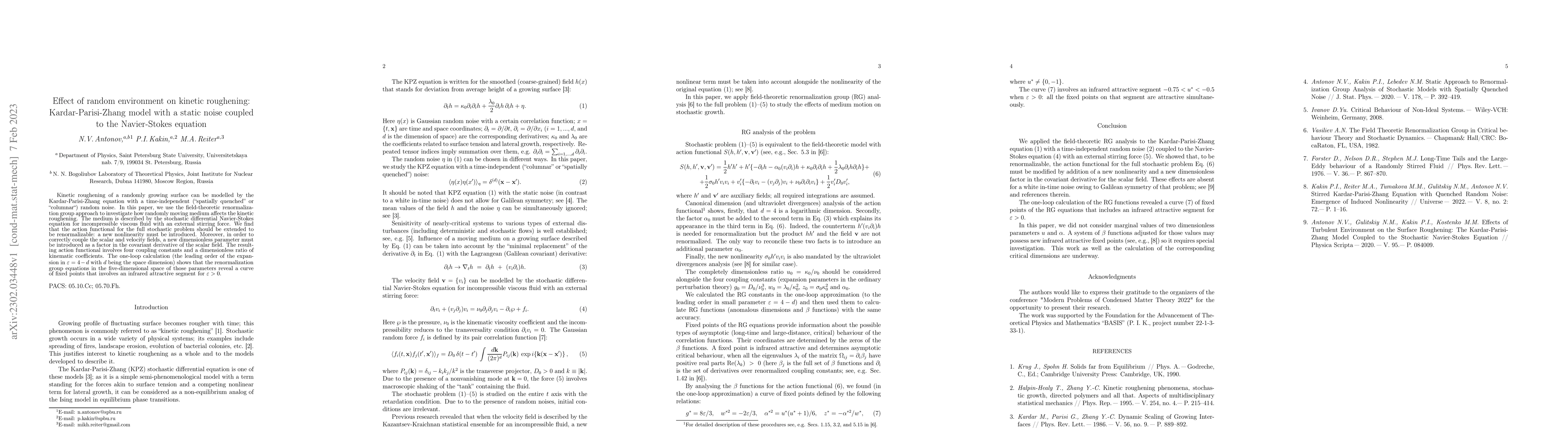 Thumbnail for Effect of random environment on kinetic roughening: Kardar-Parisi-Zhang
  model with a static noise coupled to the Navier-Stokes equation