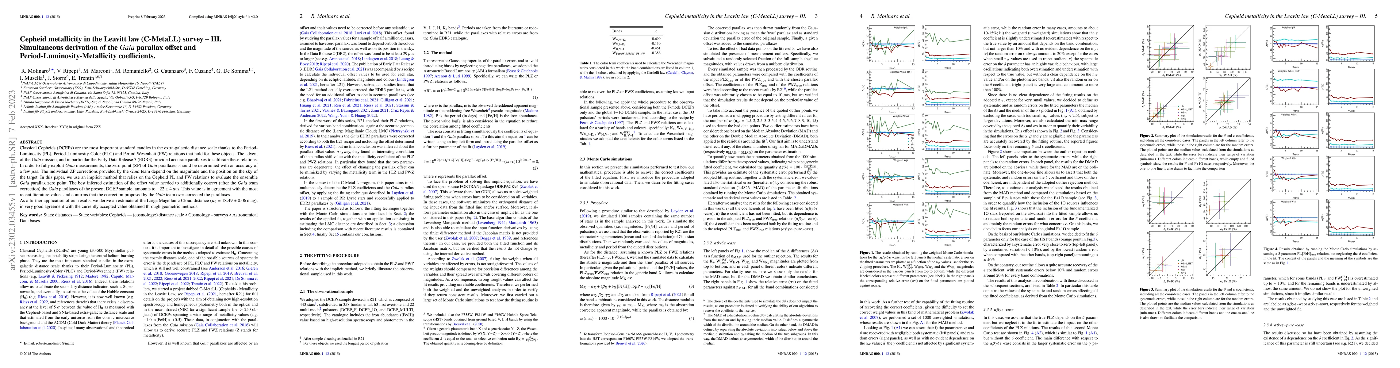 Thumbnail for Cepheid metallicity in the Leavitt law (C-MetaLL) survey -- III.
  Simultaneous derivation of the Gaia parallax offset and
  Period-Luminosity-Metallicity coefficients