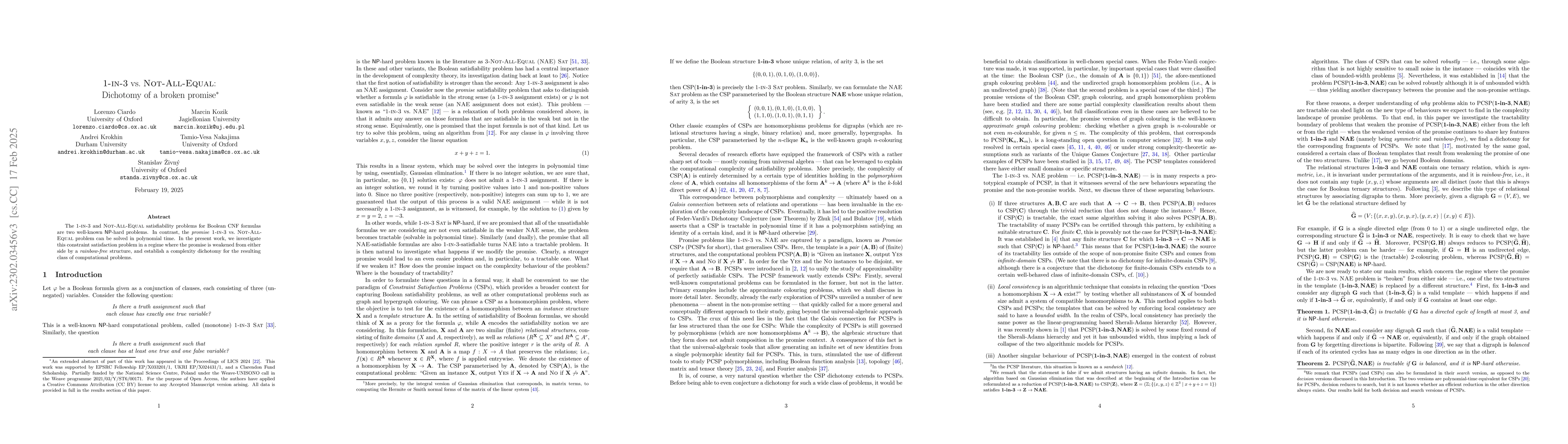 Thumbnail for 1-in-3 vs. Not-All-Equal: Dichotomy of a broken promise