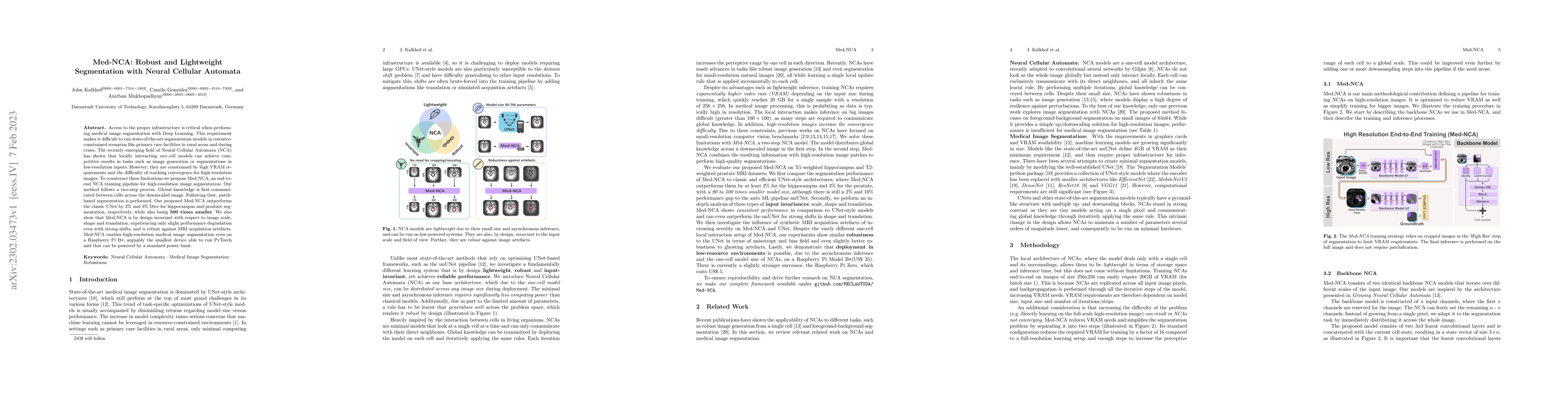 Thumbnail for Med-NCA: Robust and Lightweight Segmentation with Neural Cellular
  Automata