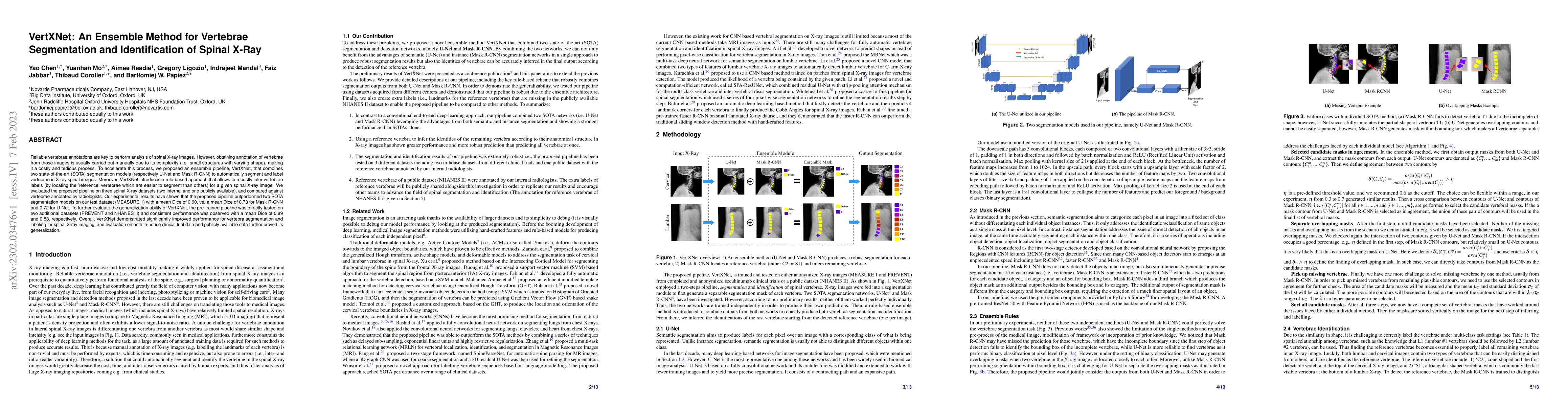 Thumbnail for VertXNet: An Ensemble Method for Vertebrae Segmentation and
  Identification of Spinal X-Ray