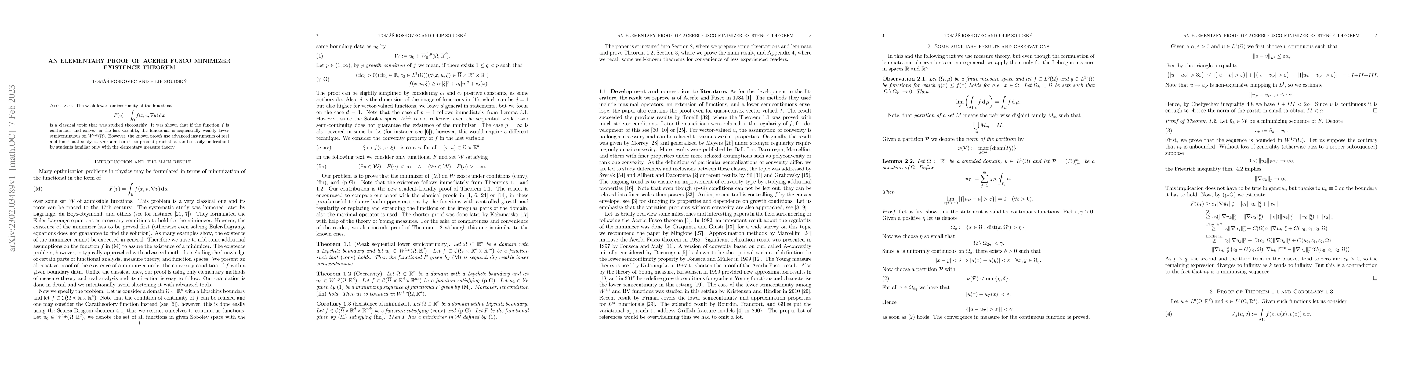 Thumbnail for An elementary proof of Acerbi Fusco minimizer existence theorem