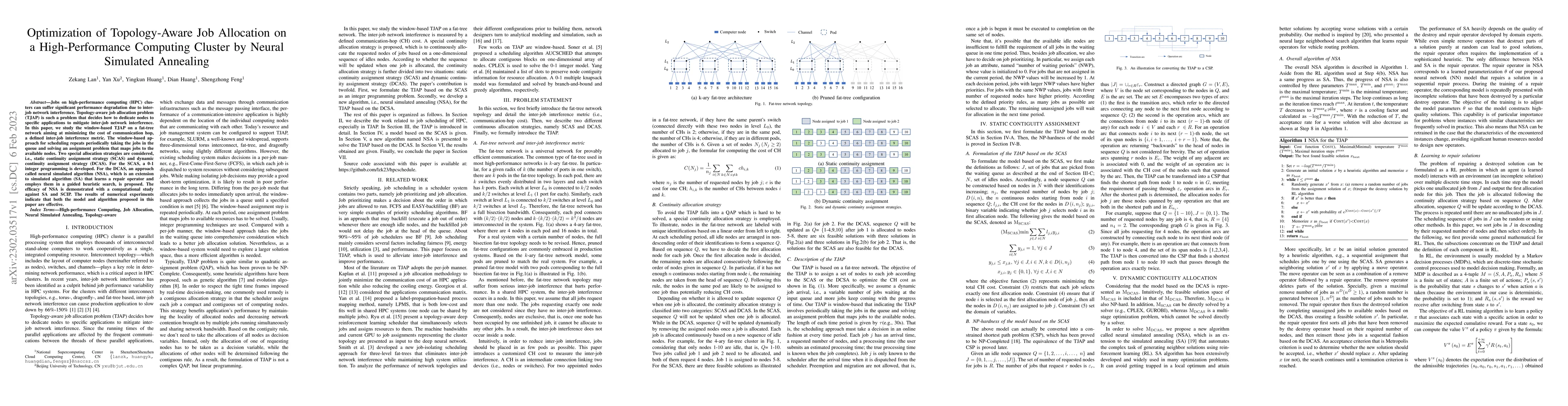 Thumbnail for Optimization of Topology-Aware Job Allocation on a High-Performance
  Computing Cluster by Neural Simulated Annealing