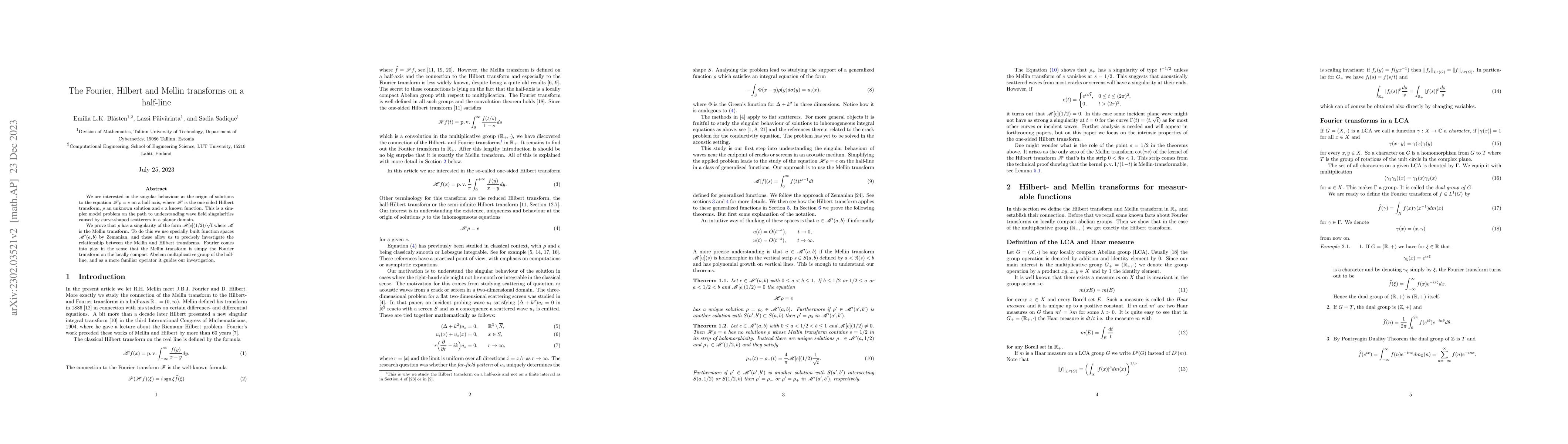Thumbnail for The Fourier, Hilbert and Mellin transforms on a half-line