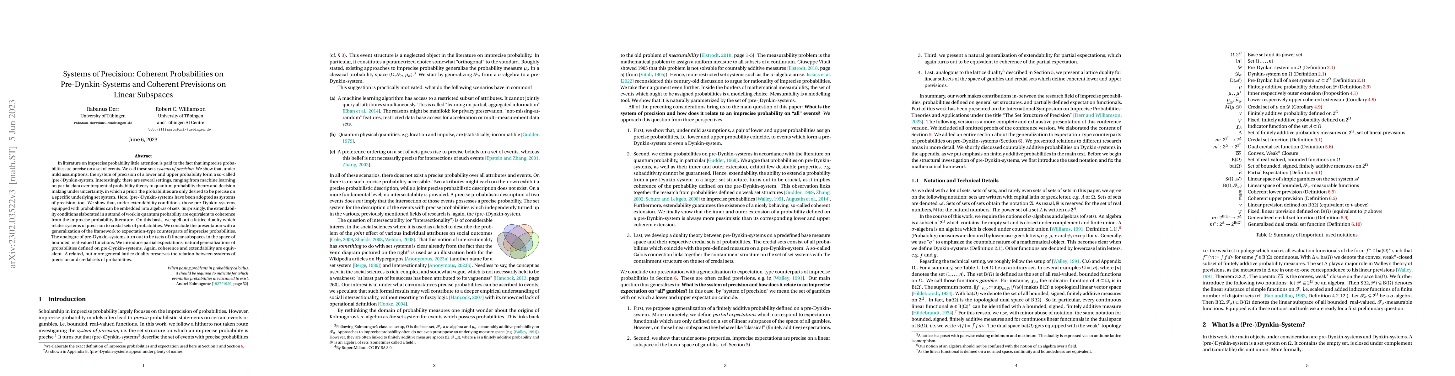 Thumbnail for Systems of Precision: Coherent Probabilities on Pre-Dynkin-Systems and
  Coherent Previsions on Linear Subspaces